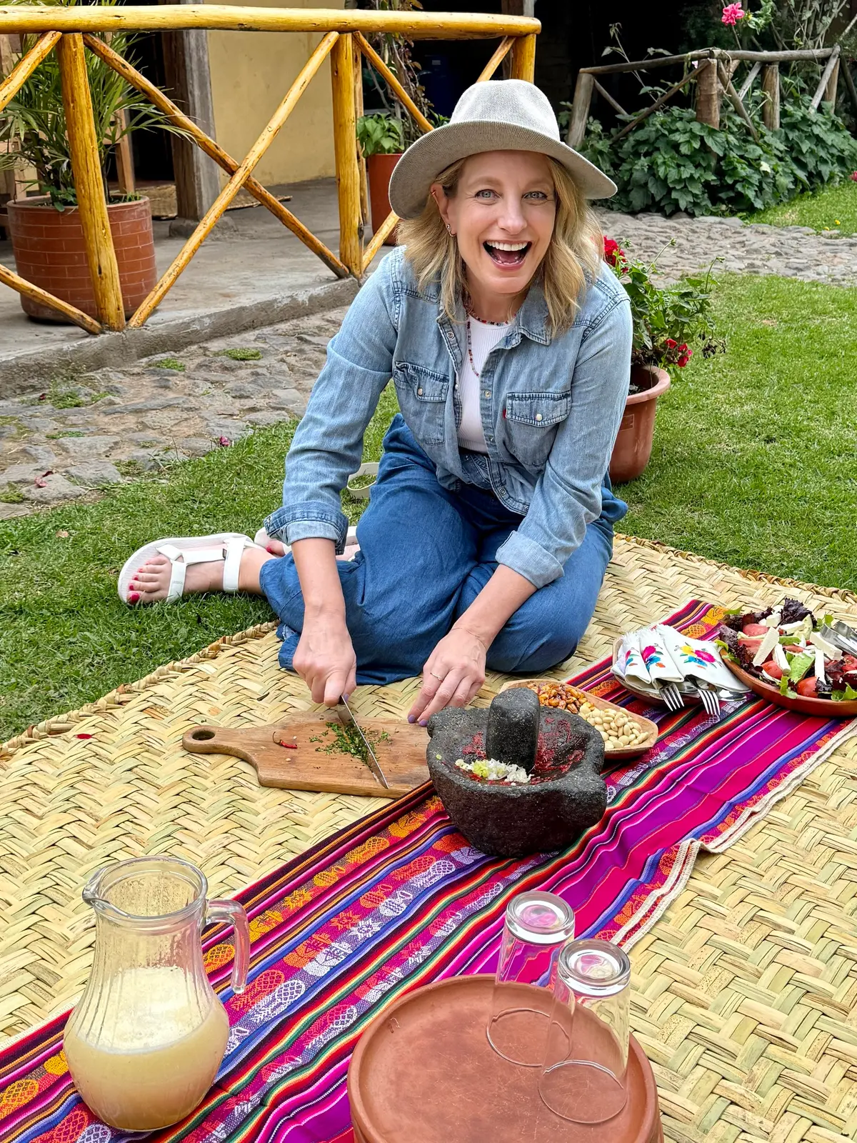 Julie Hartigan preparing a picnic lunch outdoors