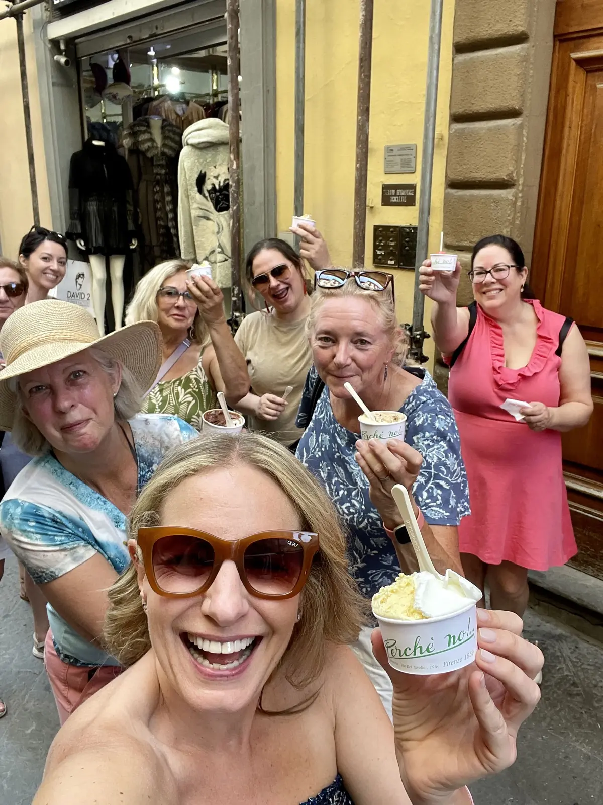 Julie Hartigan with a group trip eating gelato
